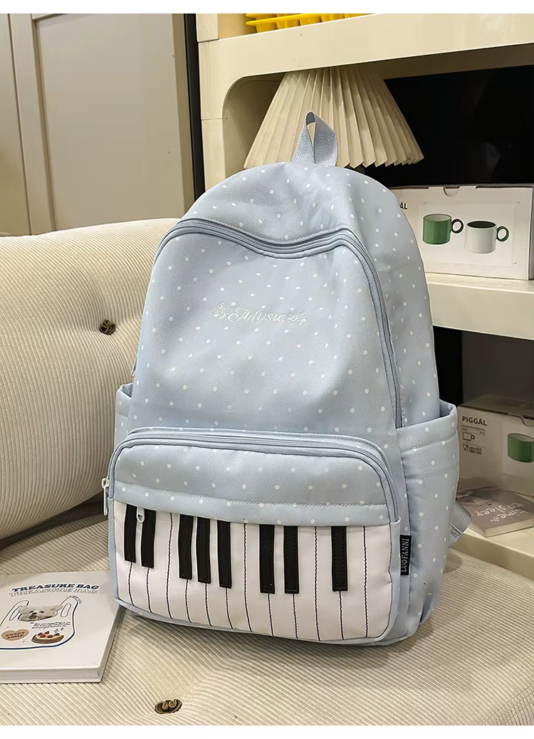 Sac à dos unisexe en nylon style japonais à motif piano, sac d'école pour jeunes, sac de voyage et d