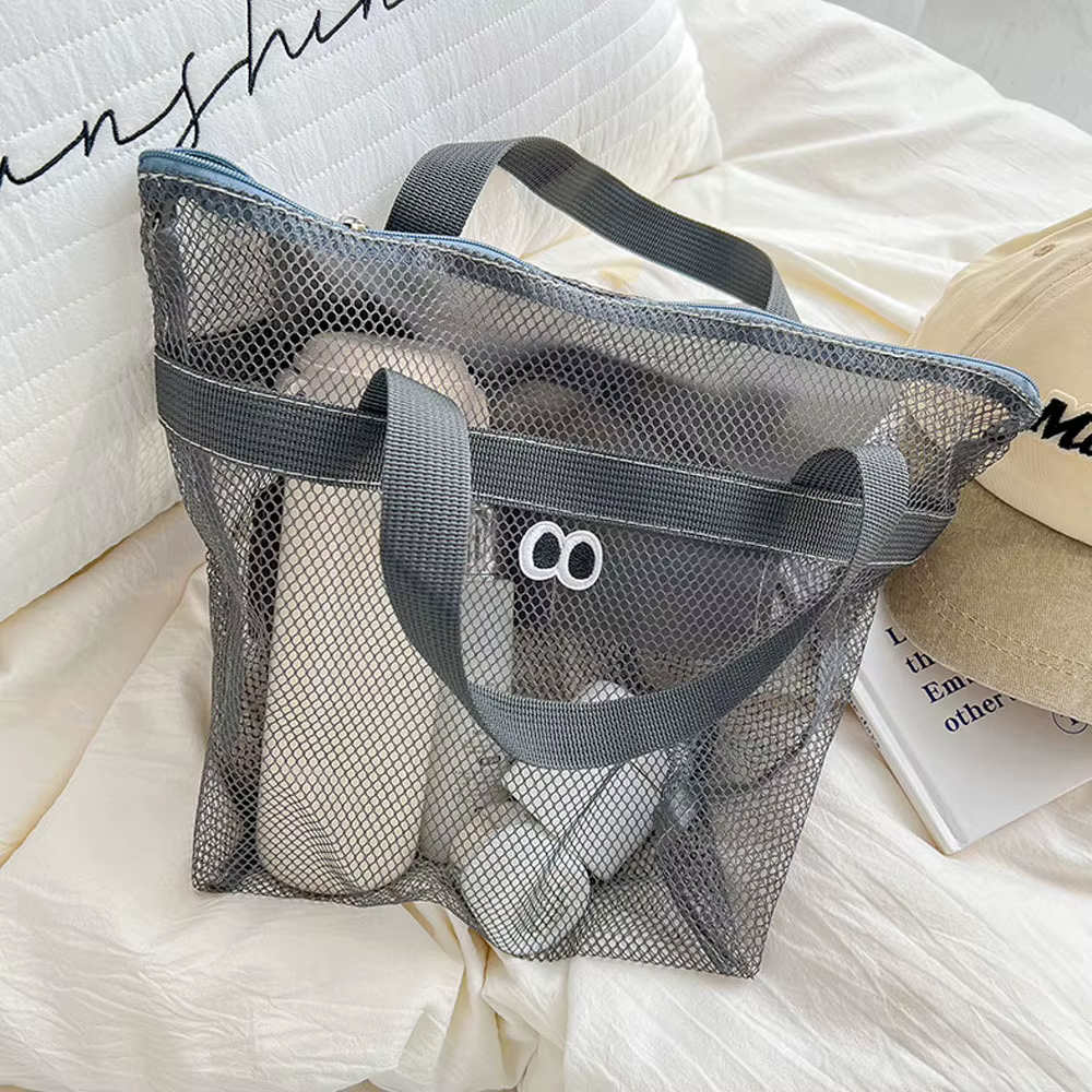 Sac de plage en filet multicolore avec grands œillets, sac fourre-tout de plage multifonctionnel et