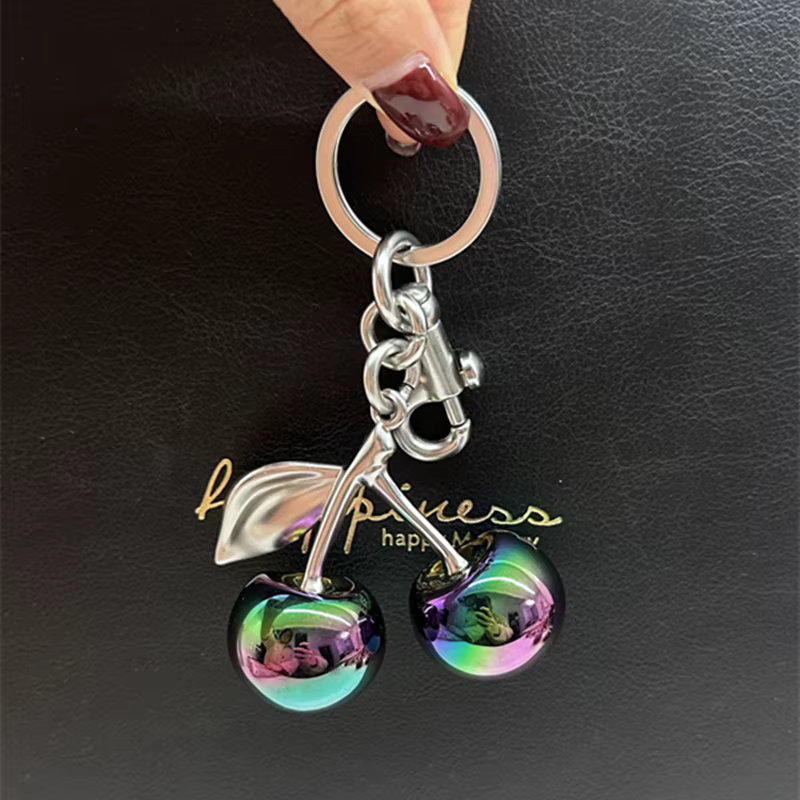 Porte-clés pendentif cerises pour sac à main pour femme, breloque de sac, document nickel é, aucun p