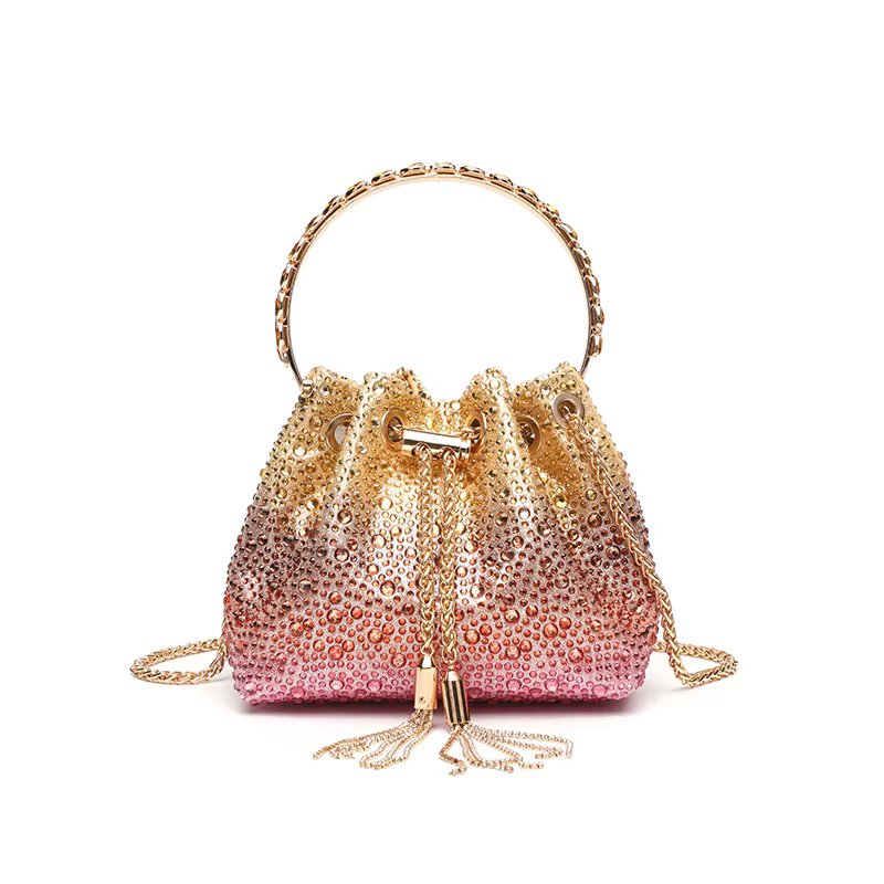 Sac seau en cristal brillant diamant pour femmes, sac à main à poignée en métal, sac de soirée, poch