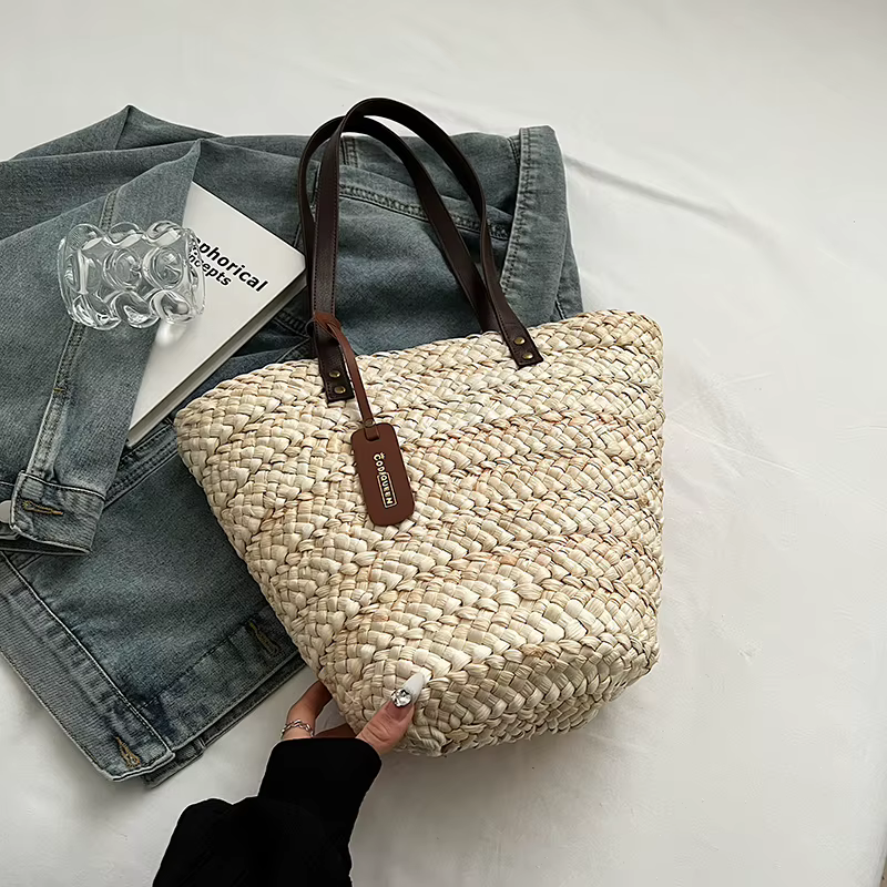 Sac à main tissé en rotin pour femmes, sac de plage de grande capacité, sac à main en paille, grand 