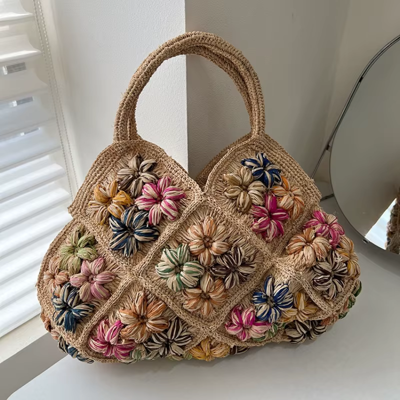 Sac de plage tissé de luxe haut de gamme pour femme, fait main au crochet, grande capacité, élégant 
