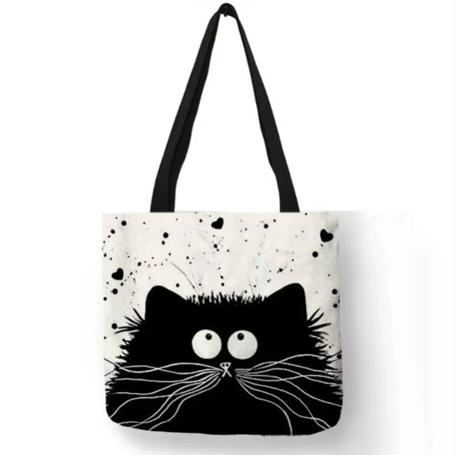 Sac en toile imprimé numérique haute définition, sac de Shopping à motif de chat, sac en lin écologi