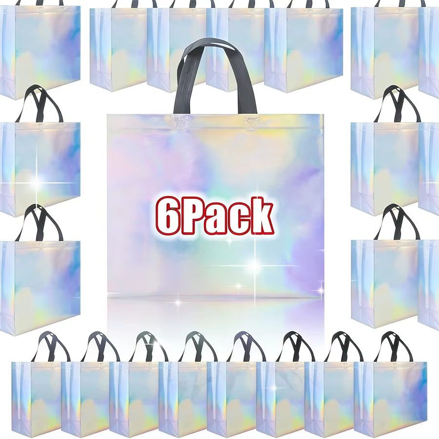 Sac cadeau arc-en-ciel brillant, paquet de 6/12, 12.6x4x10.6 pouces, réutilisable avec poignées et b