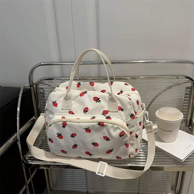 Sac à bandoulière fraise mode sacs fourre-tout en velours côtelé grande capacité femme sac à main sa