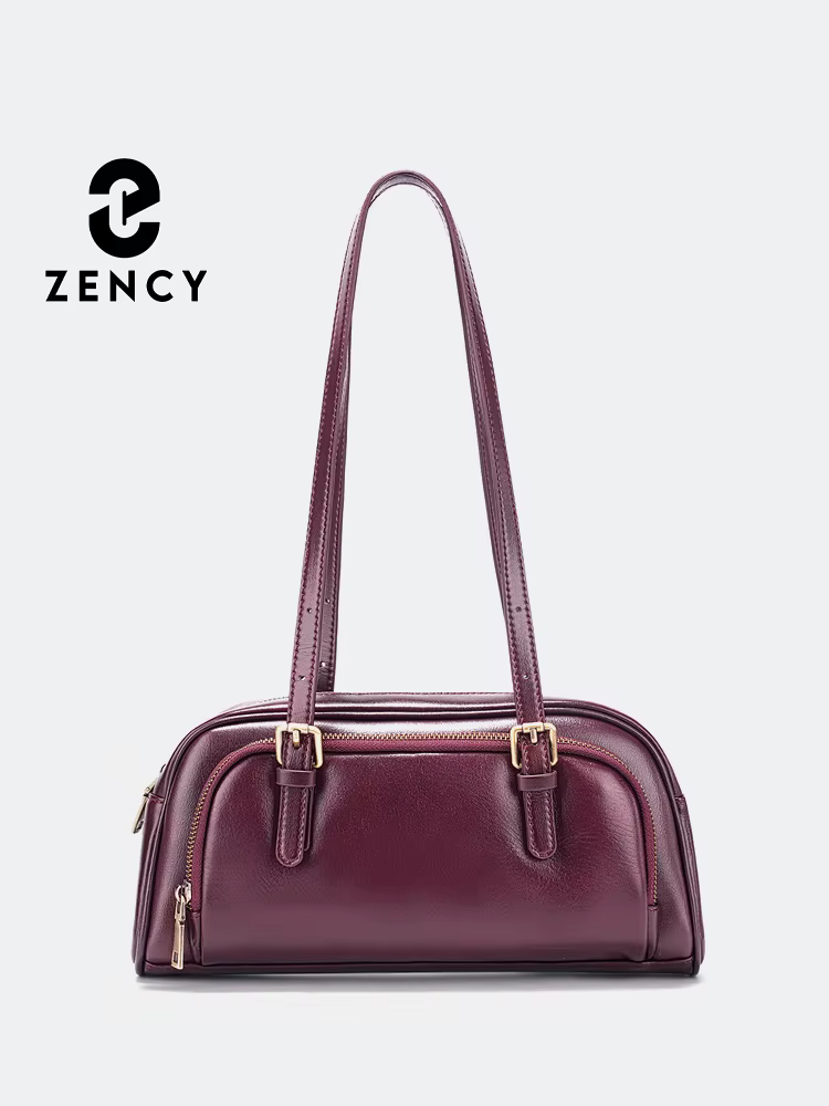 Sac à main de luxe Zency en cuir véritable de couleur bordeaux pour femmes, style français, sac sous