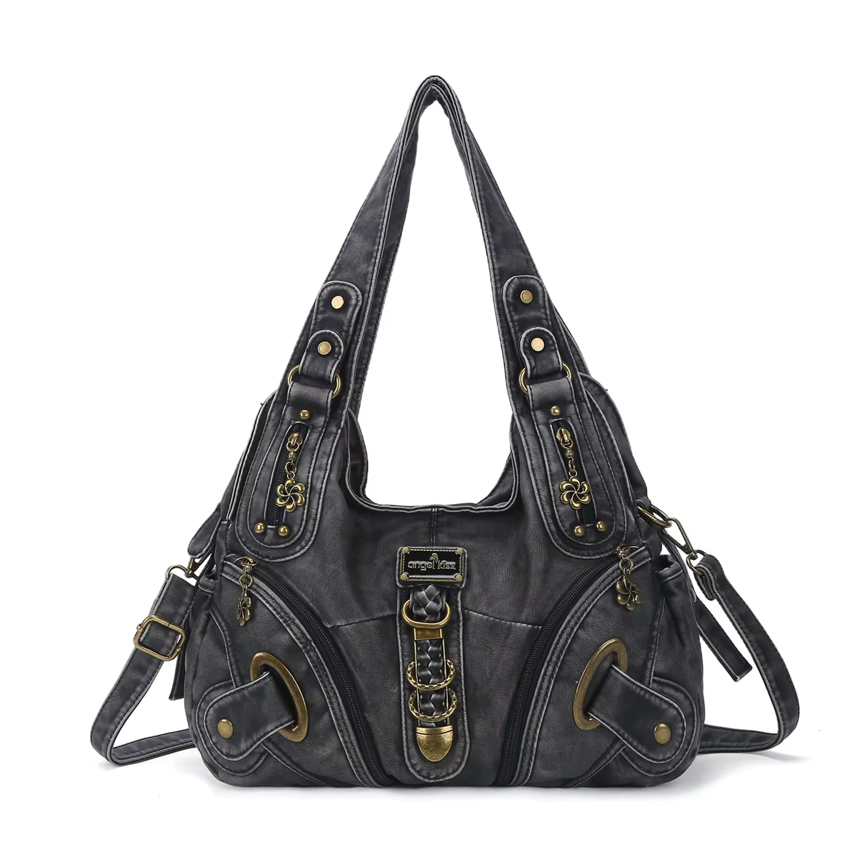 Sac à main vintage noir grande taille Angel Kiss pour femme, sac à bandoulière tendance, sacoche à p