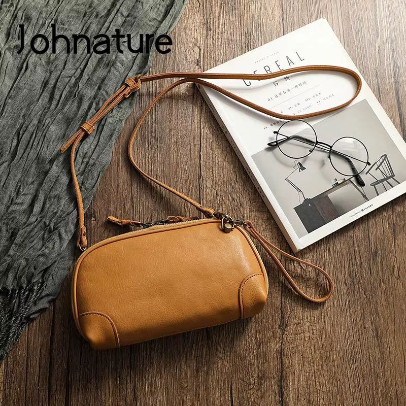 Johnature – sac Simple en cuir véritable pour femmes, petit sac de loisirs en peau de vache naturell