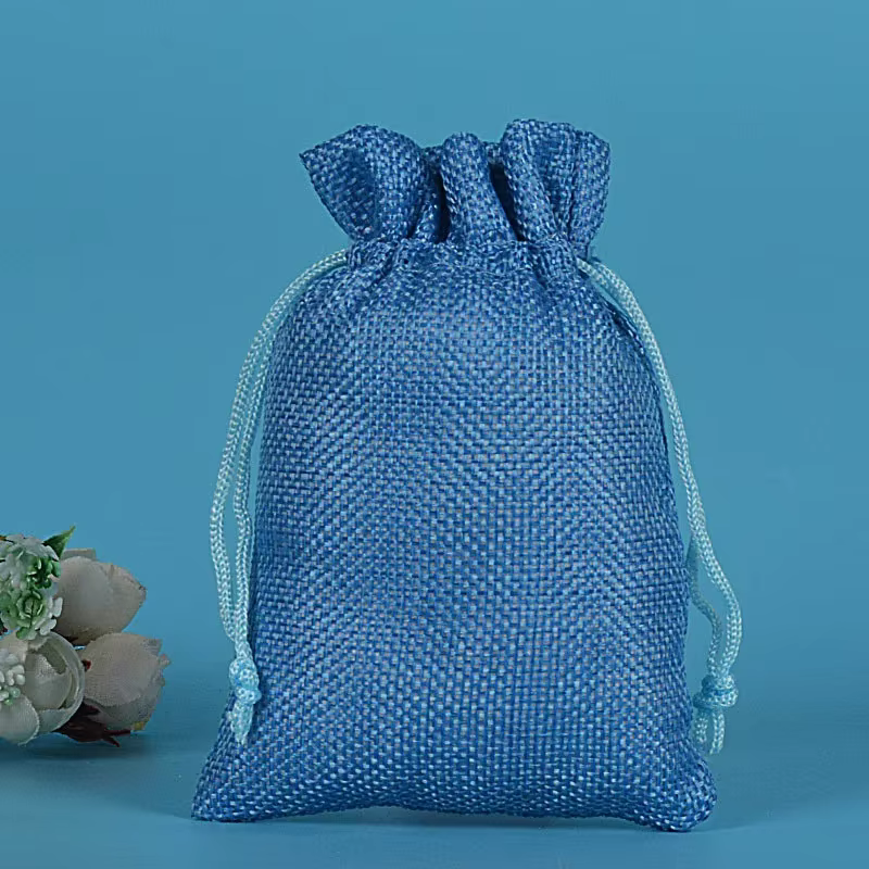 Sac de rangement en coton et lin à motif floral avec cordon de serrage, pochette de rangement en jut