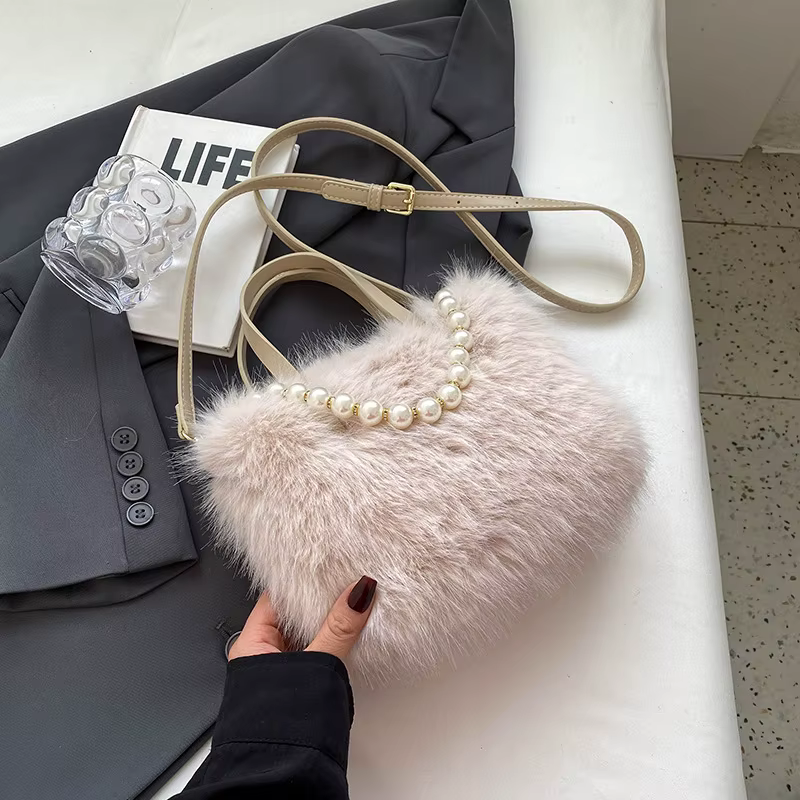 Sac fourre-tout en fausse fourrure pour femmes, fourre-tout à fermeture éclair, couleur unie, sac à 
