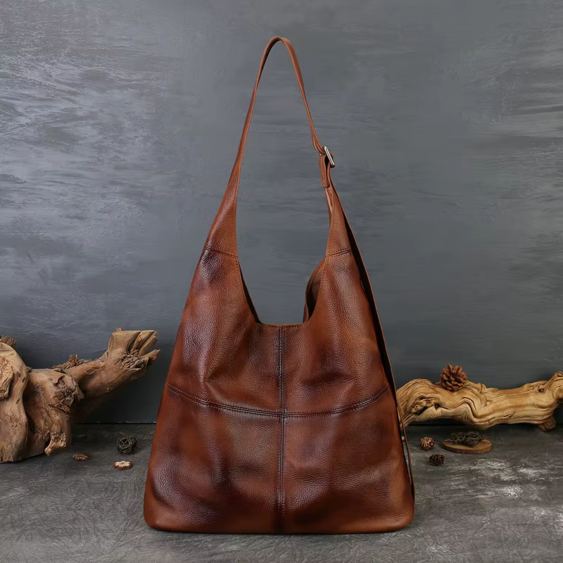 Sac fourre-tout Johnature 2026 en cuir véritable grande capacité, style vintage, en cuir de vachette