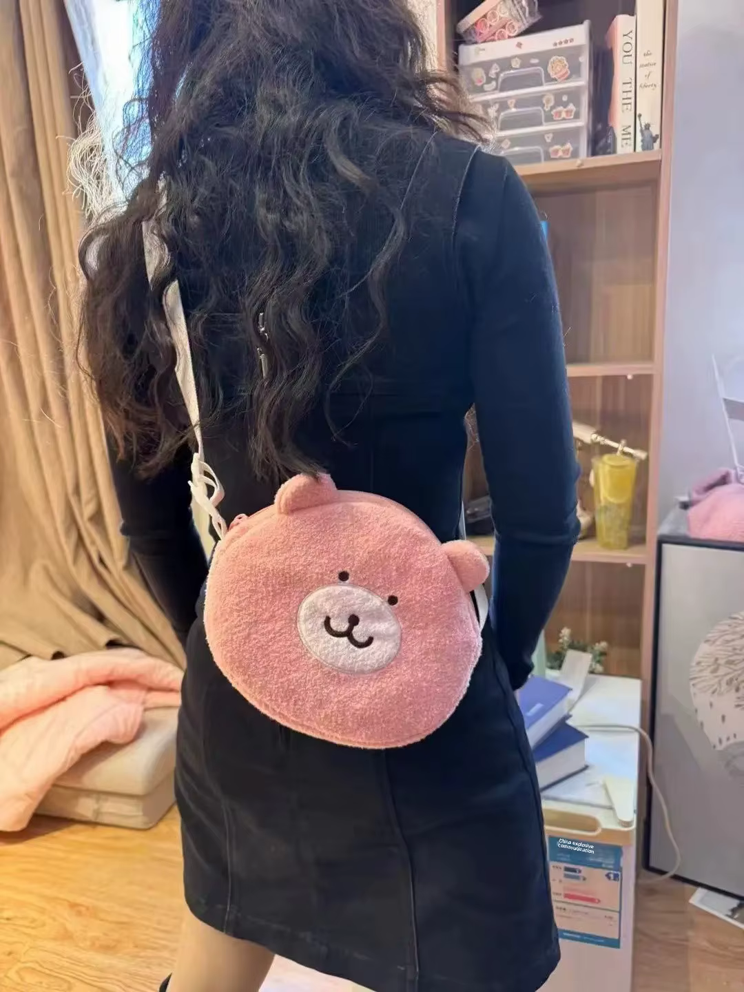 Sac à bandoulière rond en fourrure d'agneau pour fille, petit sac à bandoulière, doublure en Polyest