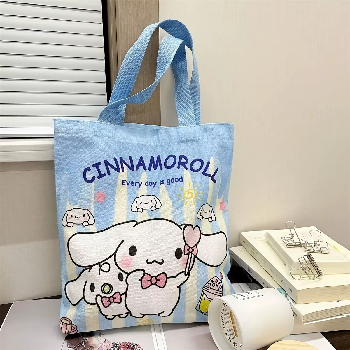 Sac fourre-tout en toile rose Kawaii été 2026, grand nœud Hello Kitty, motif soleil et étoiles, sac 