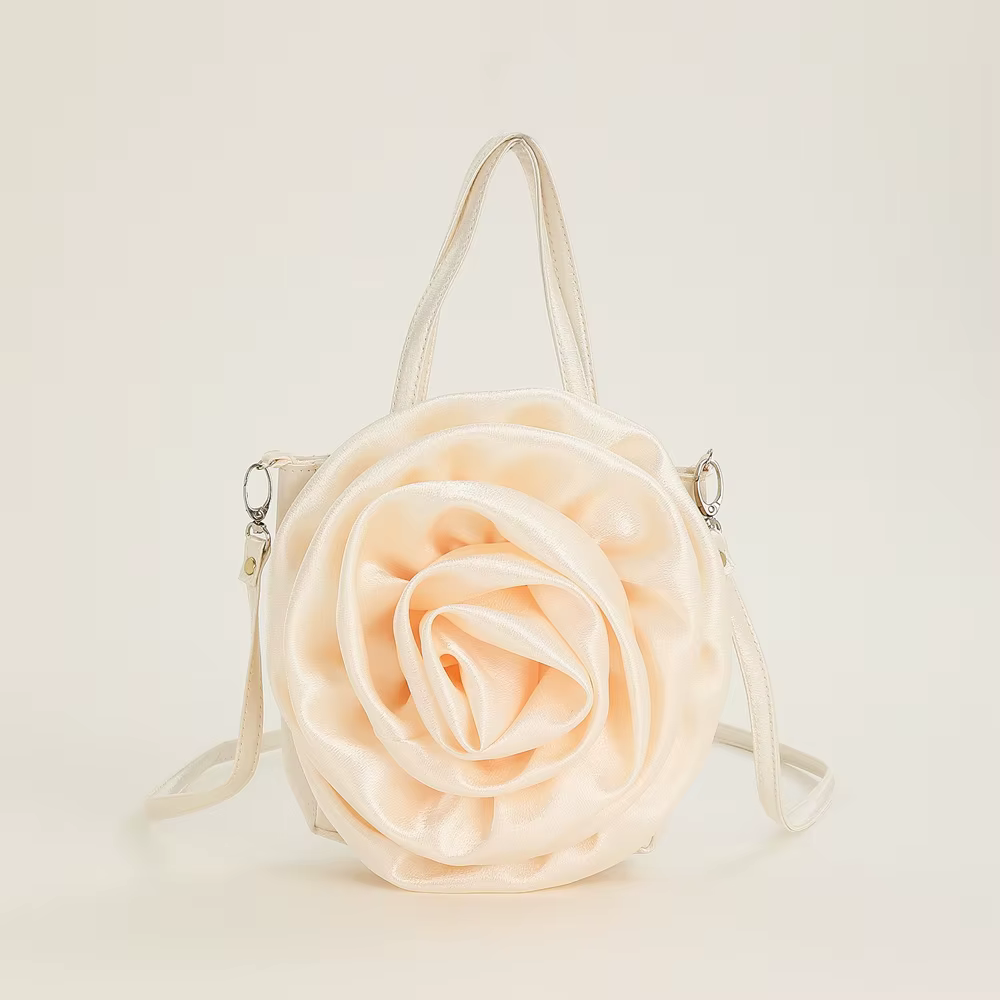 Sac à main rose plissé pour femme, sac à main fleur initié, sac à main de soirée rond en satin rouge