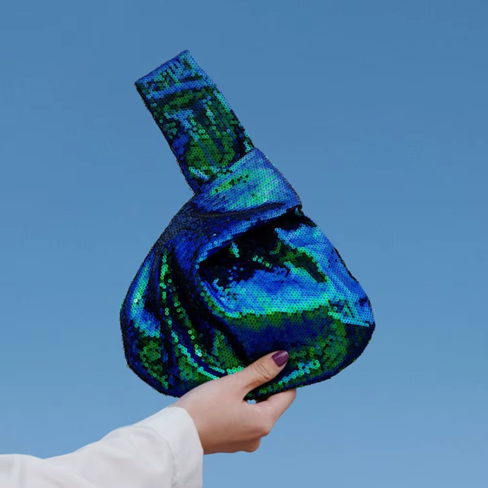 Sac de poignet à nœud pailleté, sac seau de couleur unie, sac à main à paillettes, cadeau du nouvel 