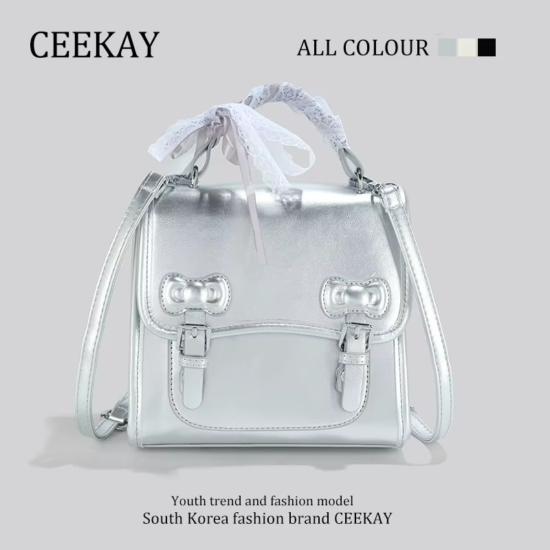 CEEKAY Sac à main élégant argenté style universitaire Cambridge avec ruban en dentelle, parfait pour