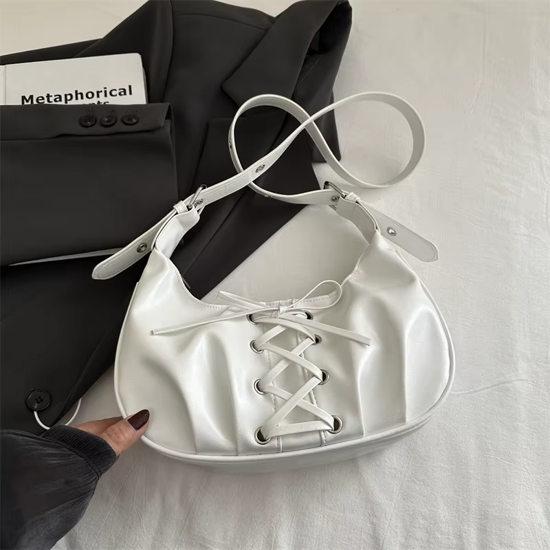 Sac à lacets avec nœud pour femmes, sac à boulettes en PU, sac à bandoulière de tempérament, doux et