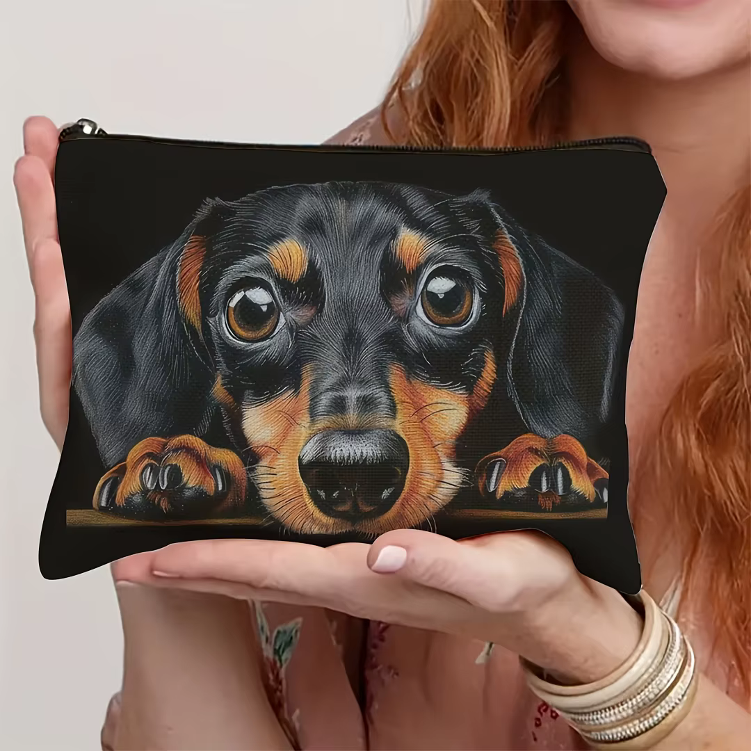 Trousse de maquillage teckel, Design de chien réaliste et vibrant, organisateur de toilette, sac de