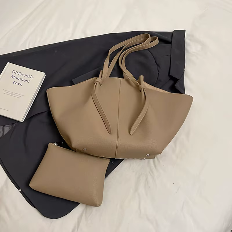 Sac à main de luxe en cuir PU souple pour femmes, fourre-tout à bandoulière 2 en 1, ensemble de sacs