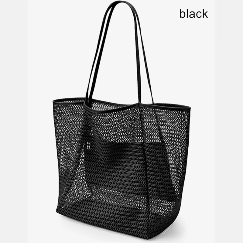 Sac de plage pour femmes, sac à main en maille tissée, sac à bandoulière avec grande poche intérieur