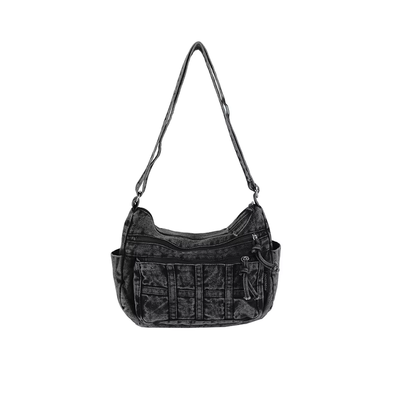 Sac à bandoulière en Denim solide avec fermeture éclair, fil à coudre, grande capacité, haute qualit