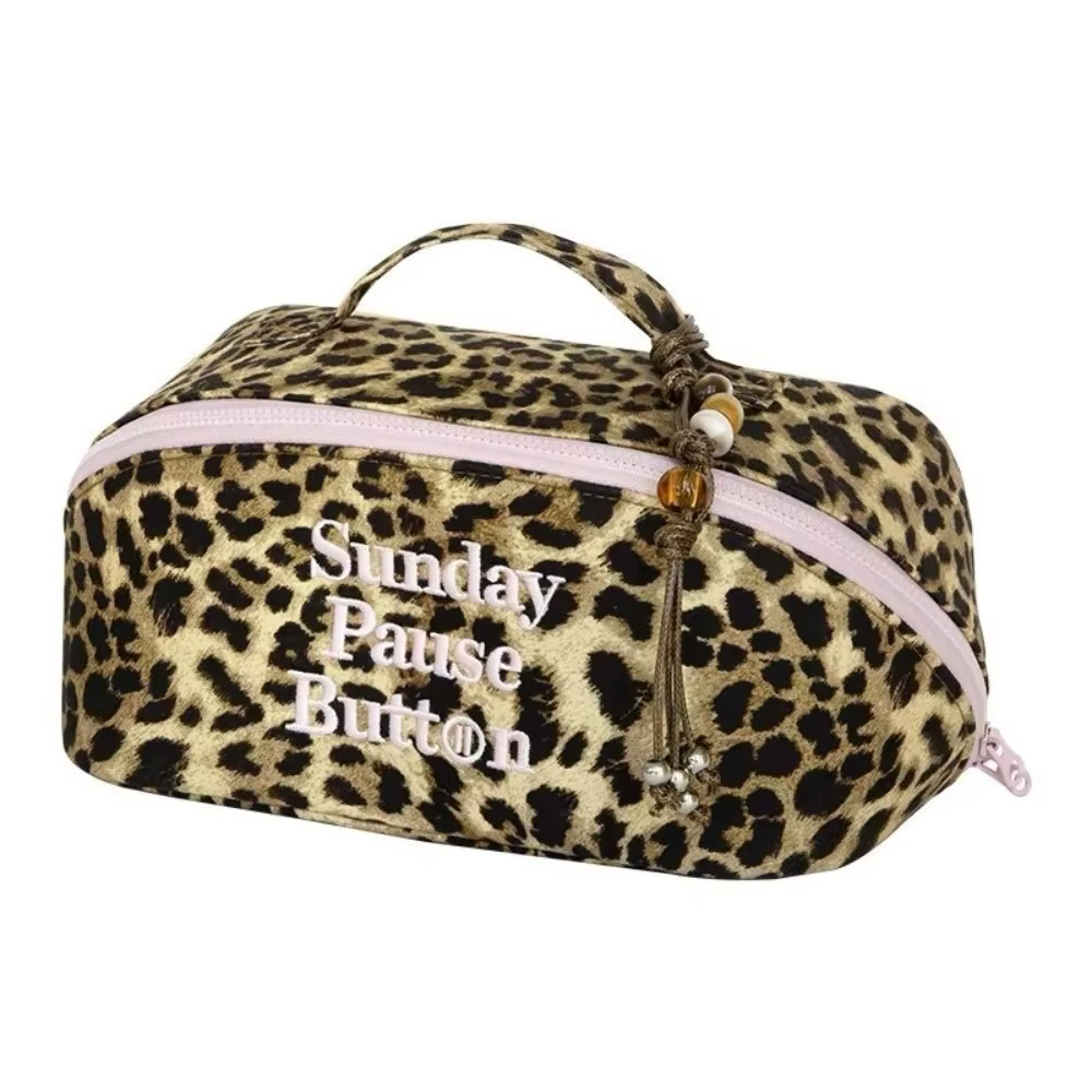 Sac fourre-tout léopard vintage tendance grande capacité avec fermeture éclair, boîte de rangement, 