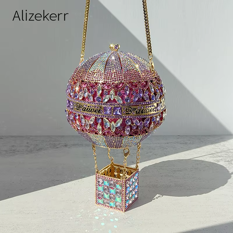 Alizekerr sacs de soirée en cristal en forme de ballon à Air chaud femmes de luxe chic Unique strass