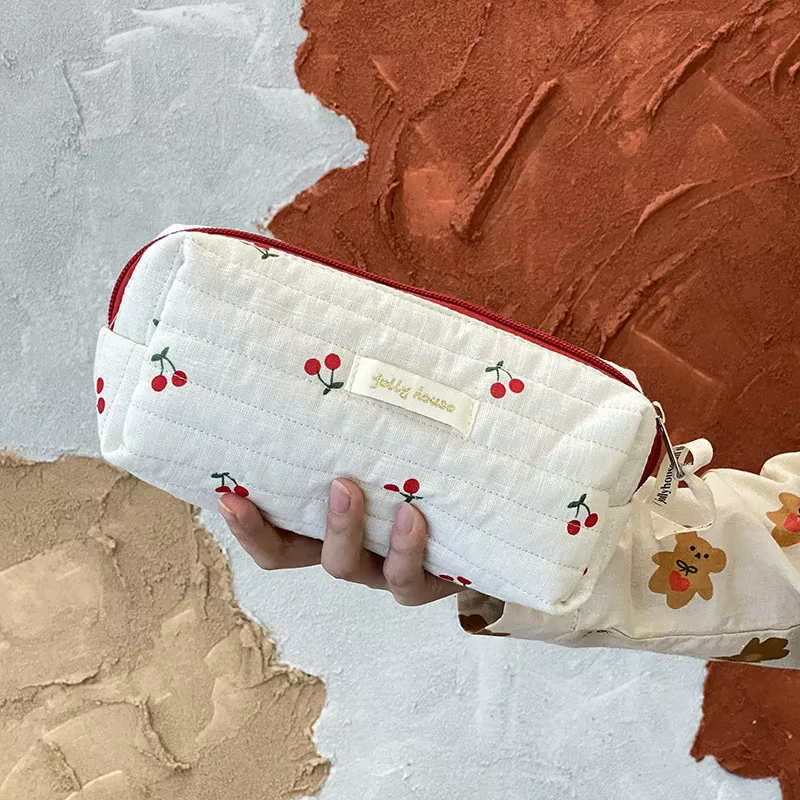 Sac de rangement de voyage en coton matelassé pour femmes, sacs à cosmétiques rétro cerise, Design m
