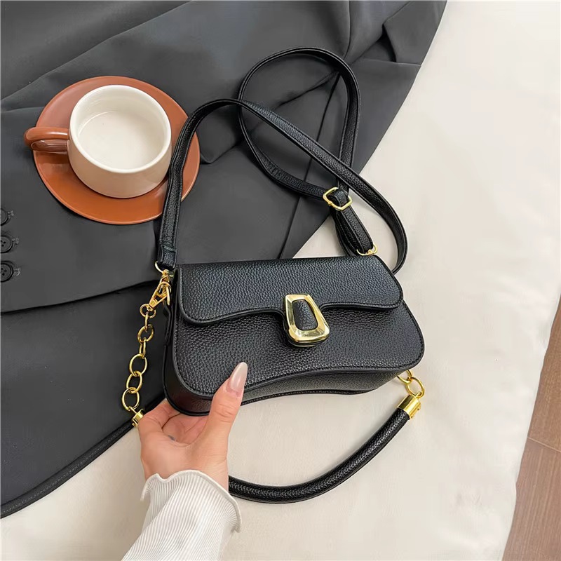 Sac messager en cuir Pu noir pour femmes, sac à main et bourse de styliste sous les bras, marron caf