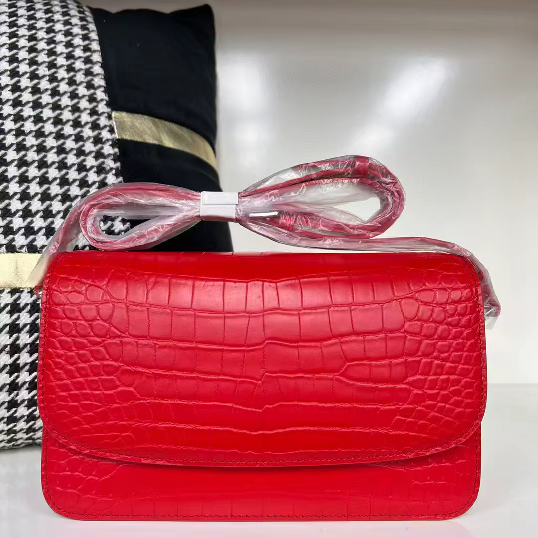 1 sac à bandoulière en cuir de Crocodile véritable de petite taille pour femmes sac de taille en pea