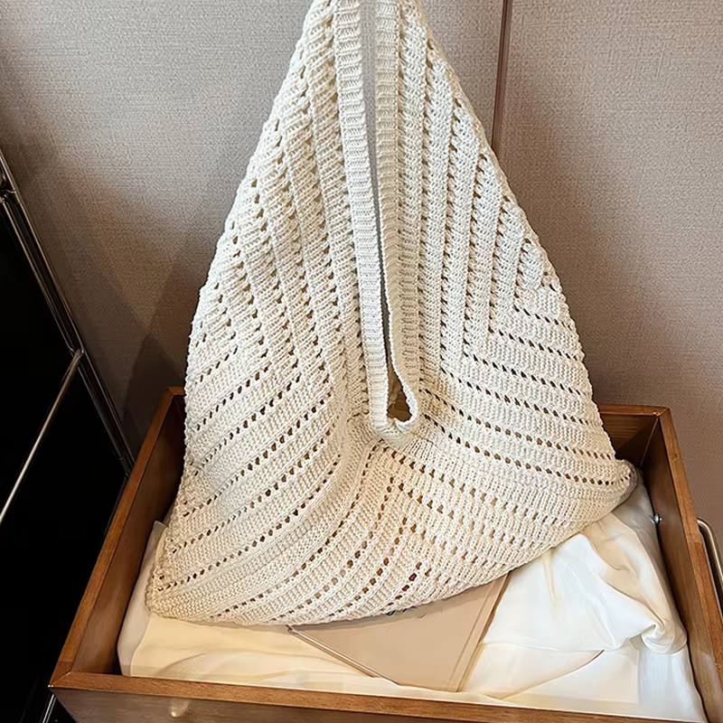 Sac à main en tricot pour femmes, fourre-tout de marque, Design Triangle, sac de plage tissé d'été, 