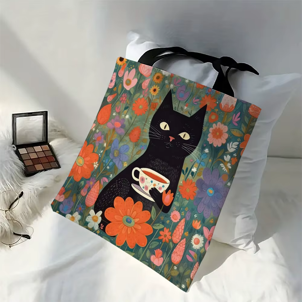 30x35 cm Van Gogh chat noir sac fourre-tout fleur Portable décontracté Eco sac à main sac à provisio