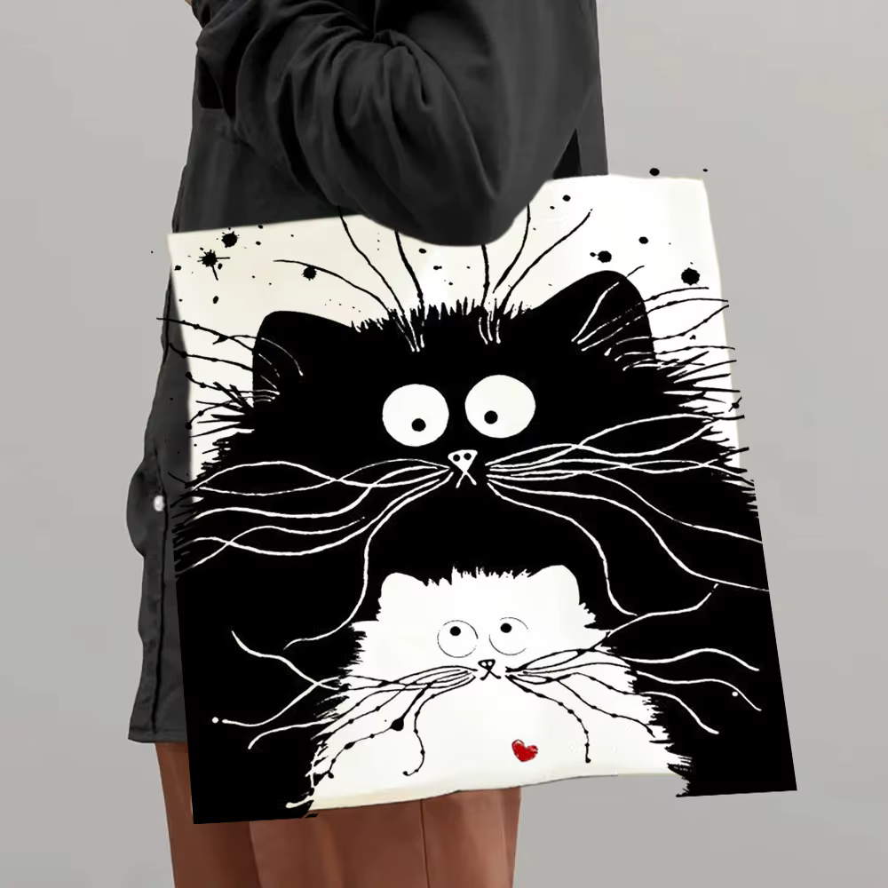 Sac de shopping imprimé numérique haute définition, sac de Shopping à motif de chat, sac en lin écol
