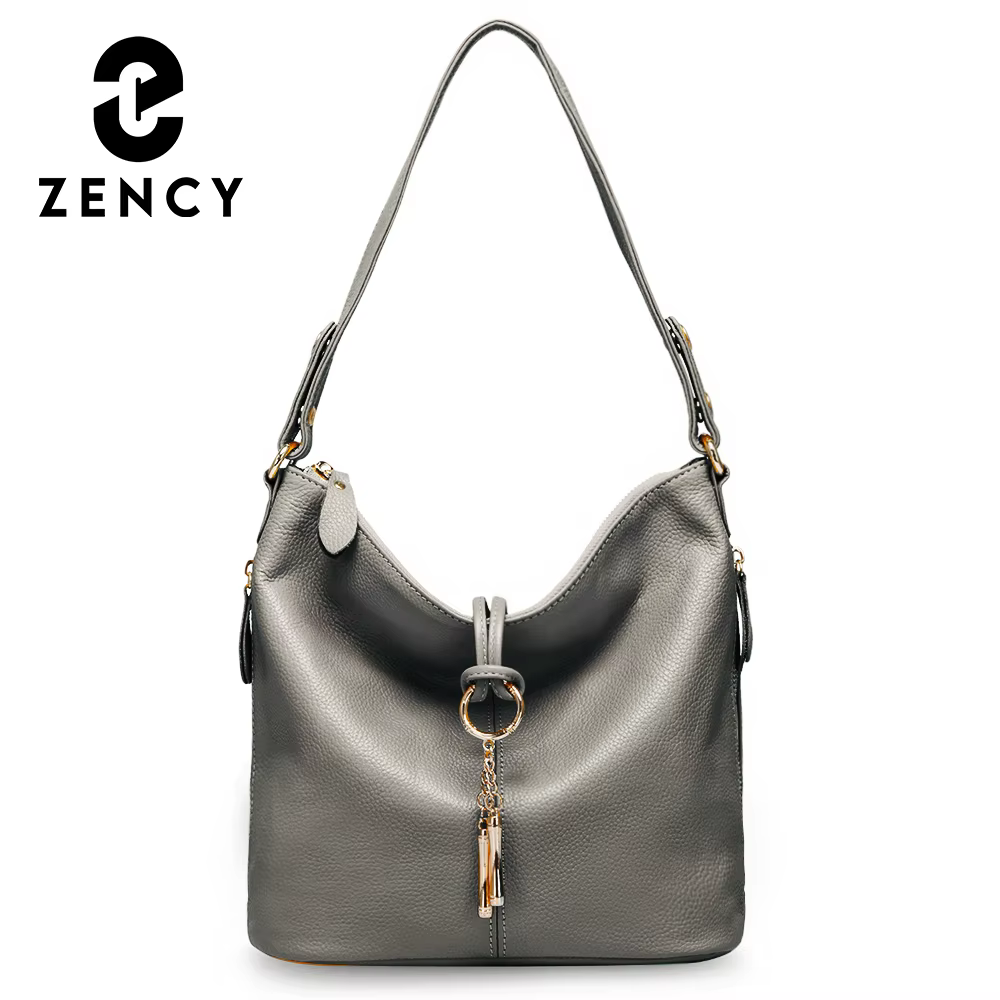 Zency – sac à bandoulière en cuir véritable pour femmes, nouvelle mode, avec pompon en métal, sacoch