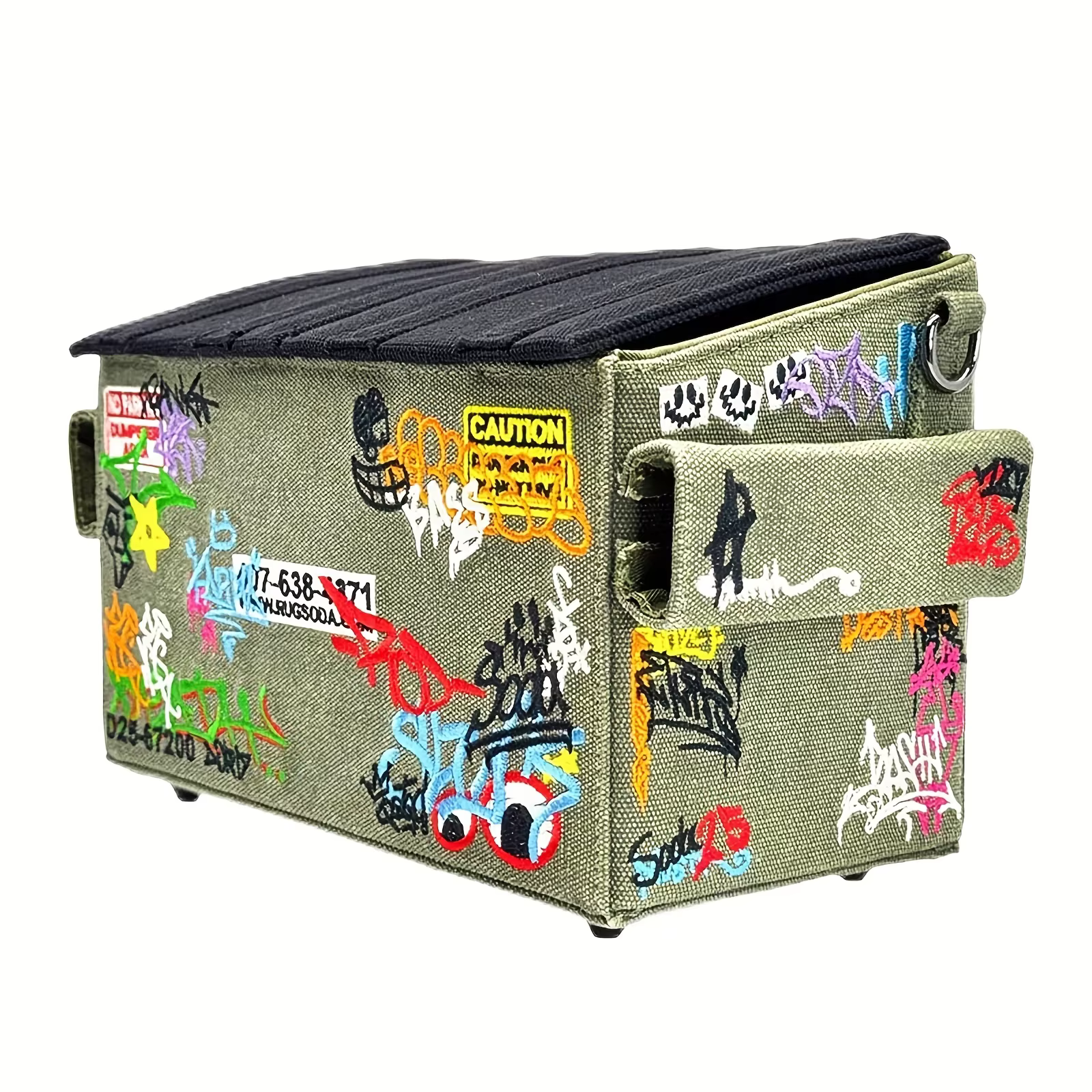 Sac à bandoulière à thème Anime avec broderie graffiti 3D, sac carré de grande capacité pour hommes,