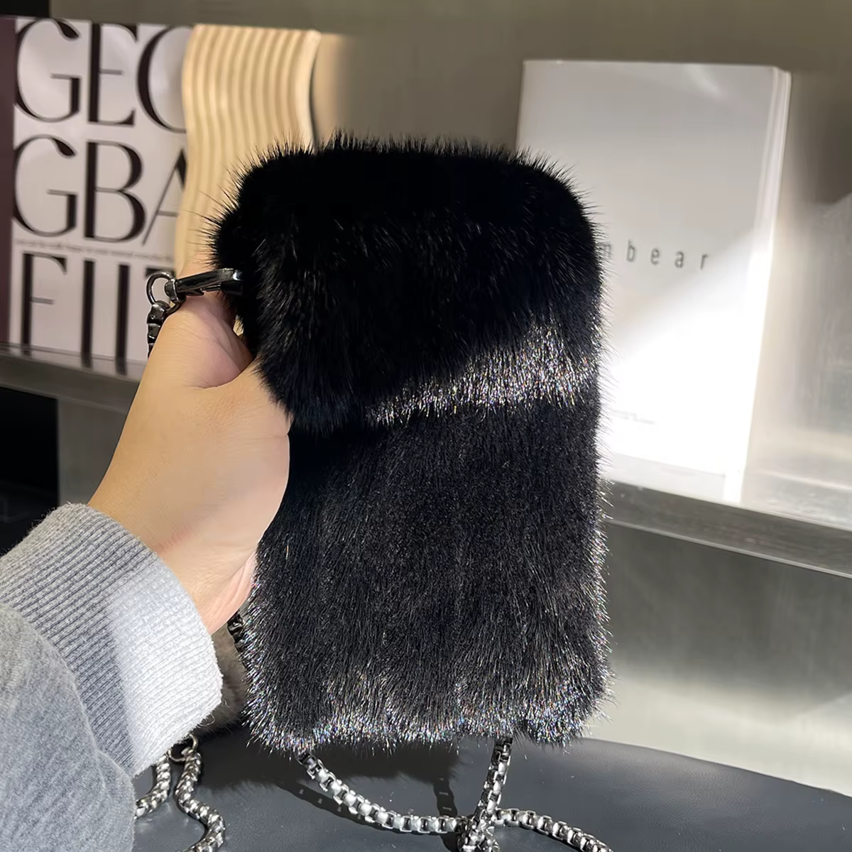 Sac en vraie fourrure de vison sacs à bandoulière pour femmes sac de téléphone dame sacs à bandouliè