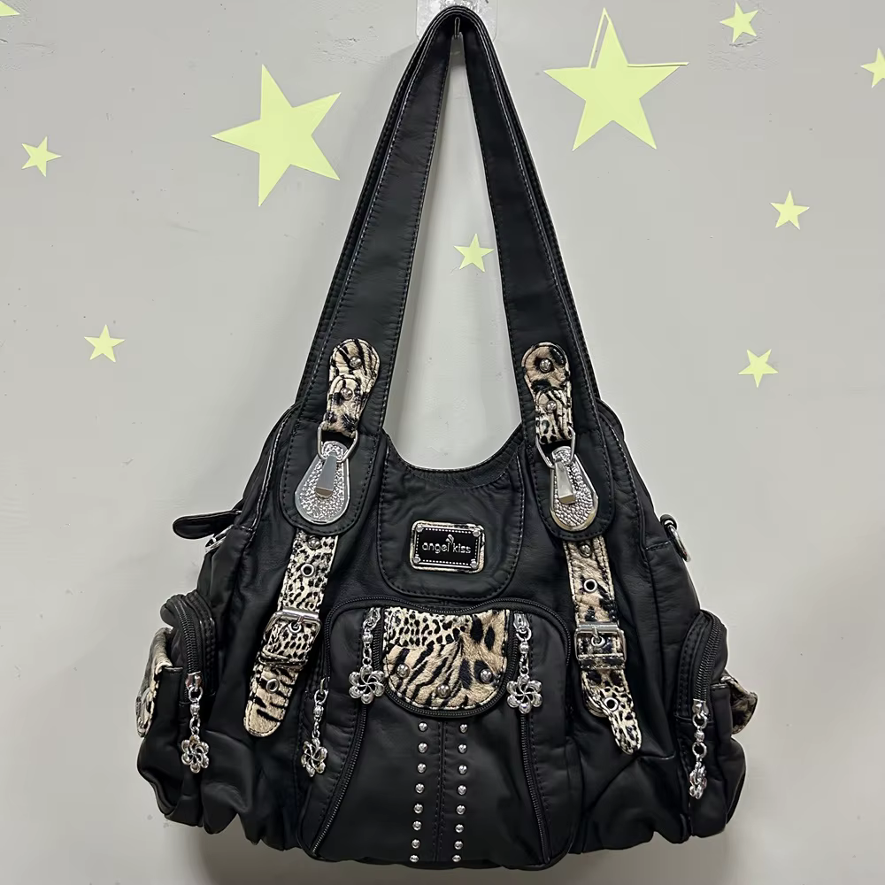 Sacs à main vintage pour femmes, sacs à bandoulière en cuir PU tendance, sacs à main de grande capac