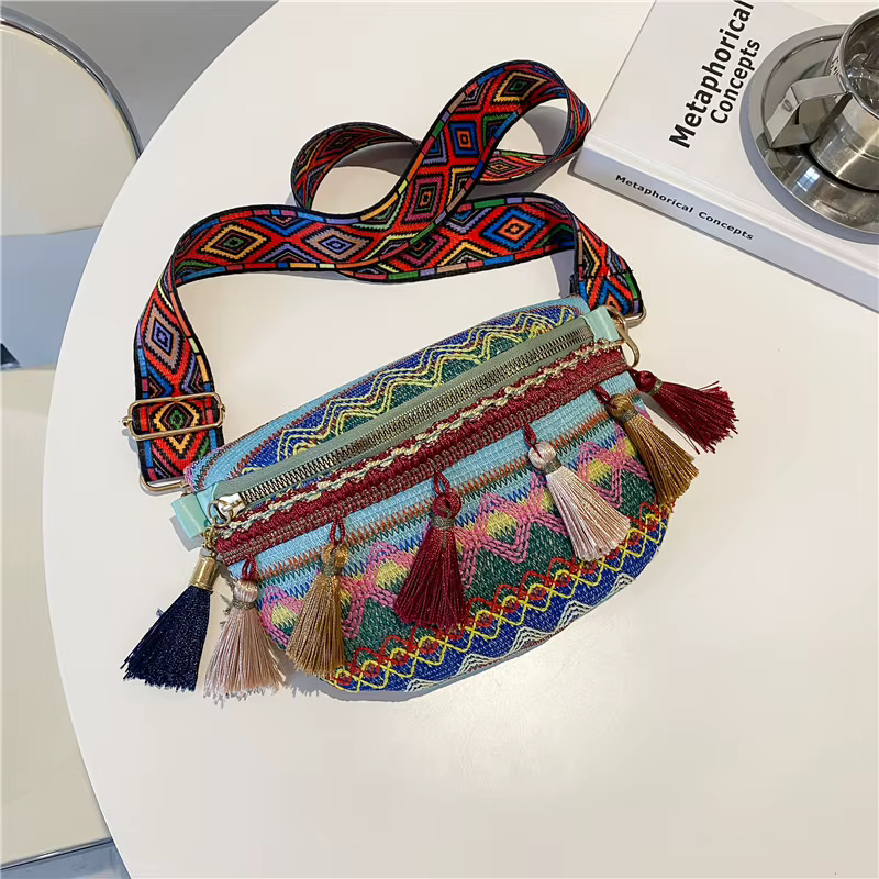 Sacs de taille de Style folklorique pour femmes avec sangle réglable, sac banane de couleur panachée