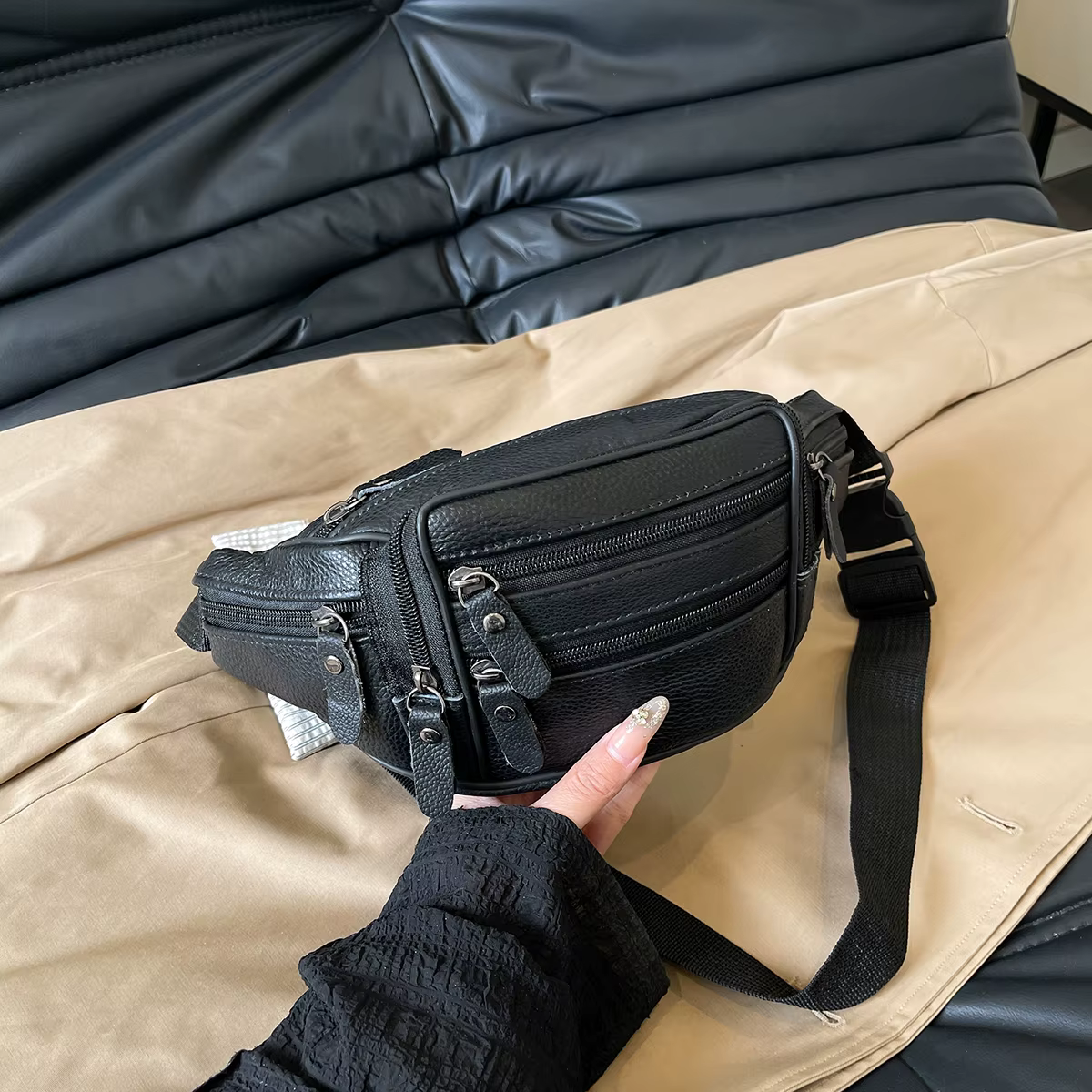Sac de taille en cuir décontracté, petits sacs de hanche carrés, bandoulière multifonction, pochette