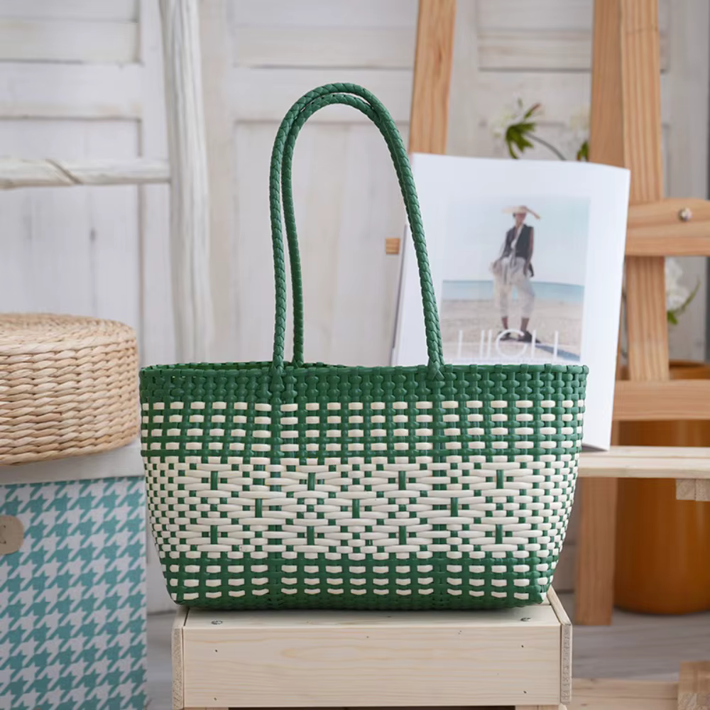 Sac de plage en PVC ajouré style bohème, grande capacité, imperméable, sac seau tressé pour les vaca