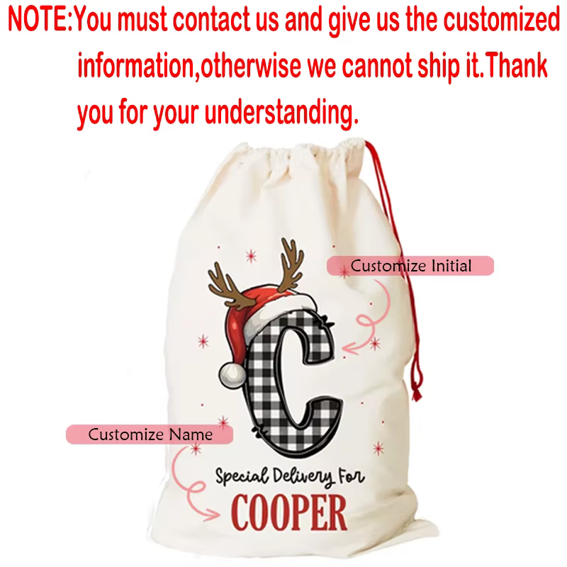 Sac cadeau personnalisé joyeux noël à cordon, accessoires de décoration de fête de noël personnalisé