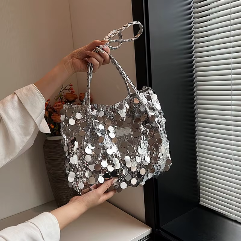 Grand sac sous les bras à paillettes de capacité, sac à main polyvalent d'été 2025, sac à bandoulièr