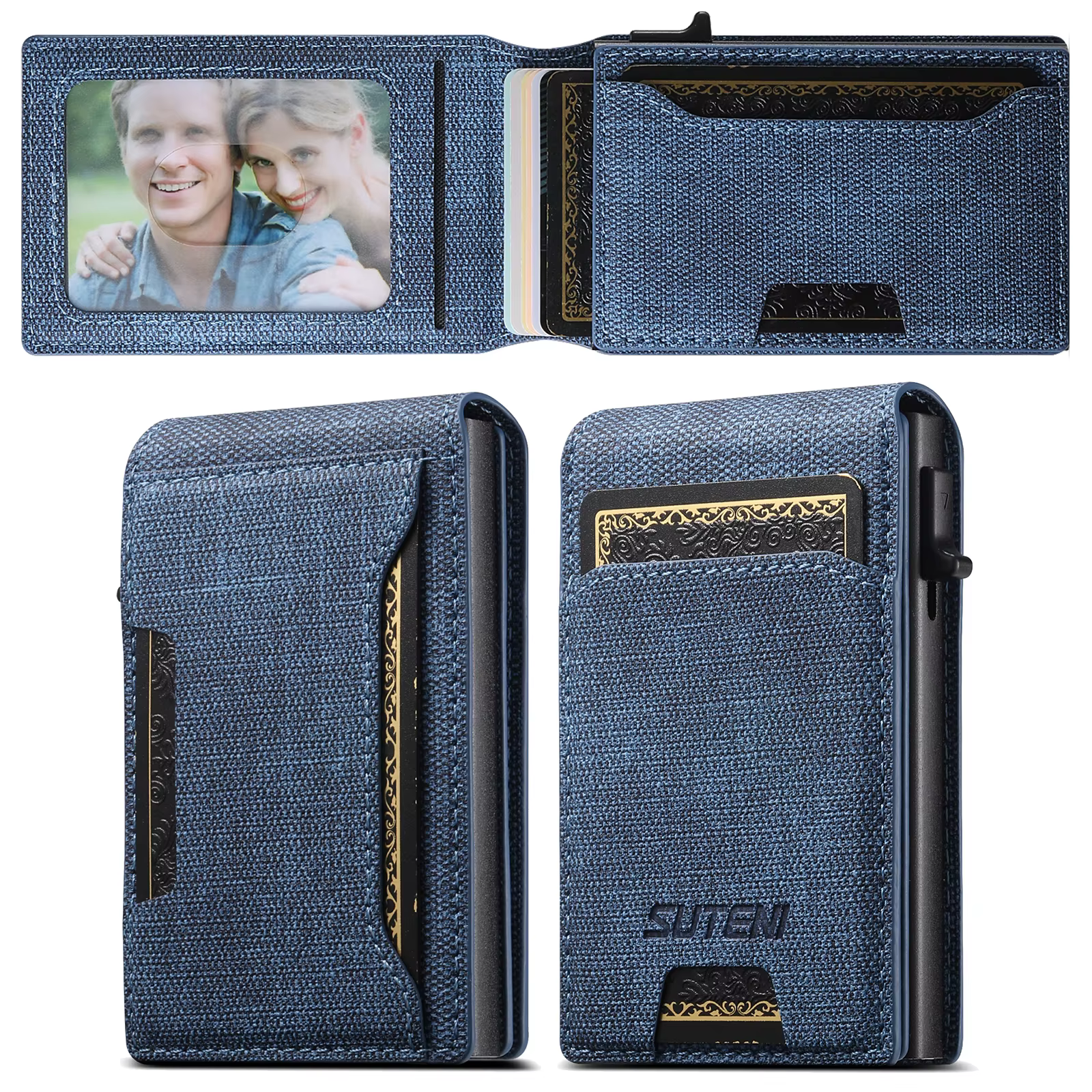 Porte-cartes en cuir PU de haute qualité, porte-cartes push-out, grande capacité, peut contenir 1-12
