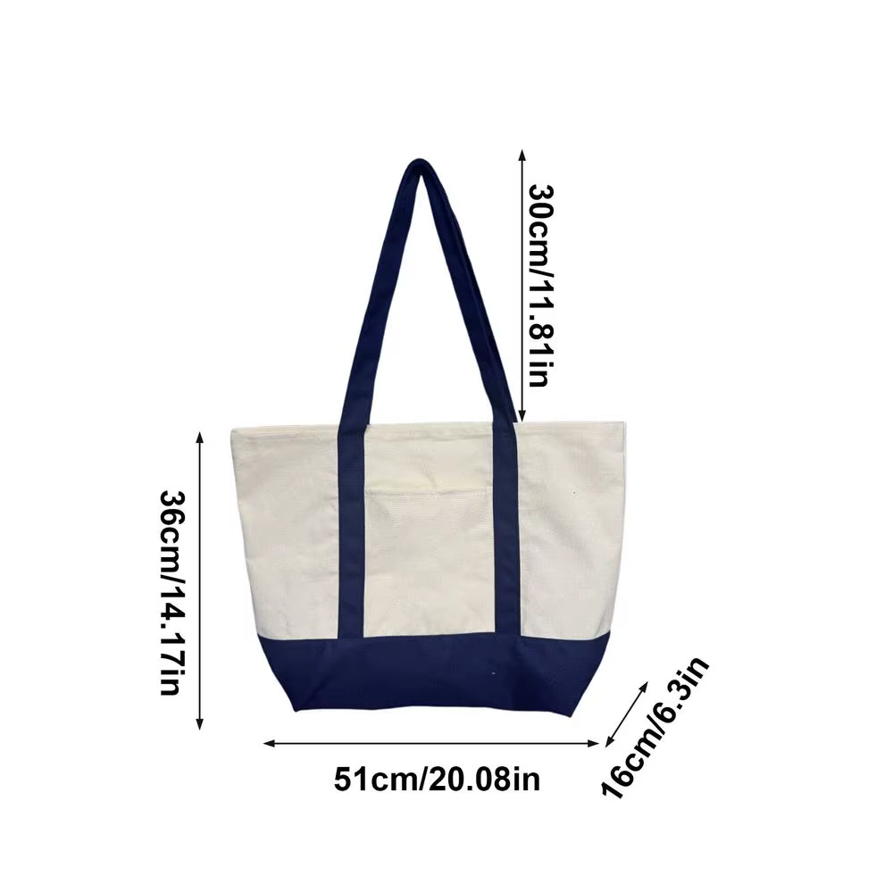 Sac fourre-tout en toile 51x36cm, grande capacité, réutilisable, avec poignée, sac fourre-tout brodé