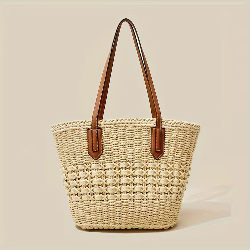 Sac fourre-tout en paille tressée de grande capacité, prêt pour les vacances, compagnon de shopping