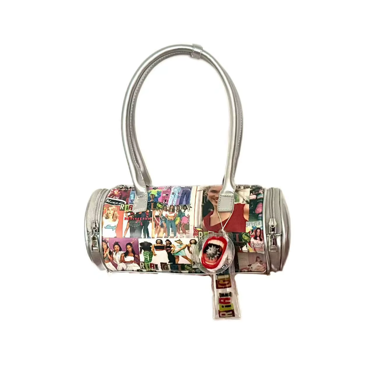 Sac à main rétro argent avec Portrait européen pour femmes, Punk PU, sac à bandoulière cylindrique d