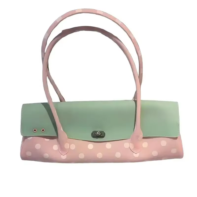 Sac bandoulière texturé en PVC à pois et blocs de couleur, mignon, élégant et original, pour femme, 