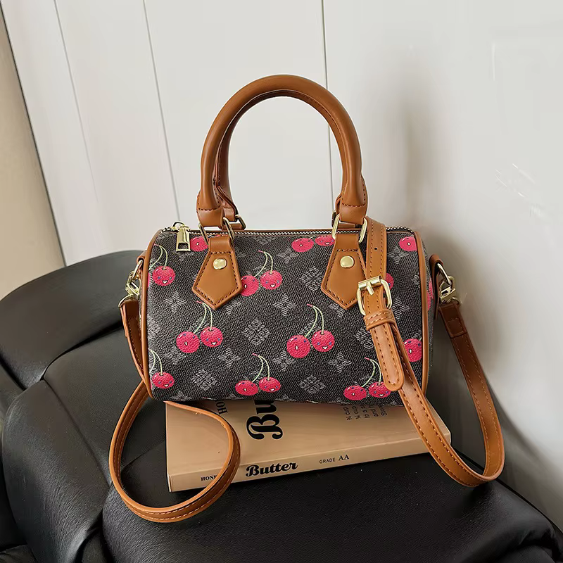 Sac Boston à imprimé cerises mignon, sac à bandoulière pour femme, sac à main tendance, sac bandouli