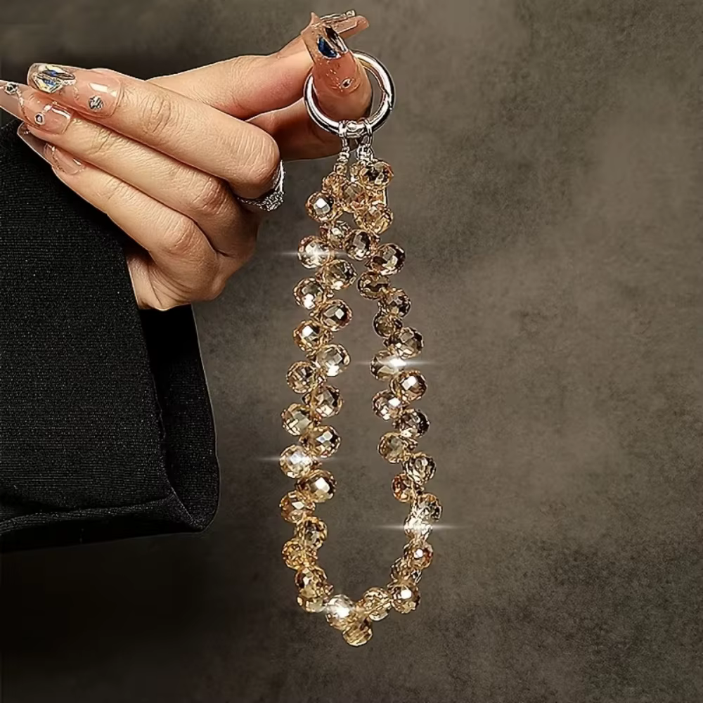 Breloque de sac perlée haut de gamme de luxe, porte-clés/lanière de téléphone en perles facettées ex