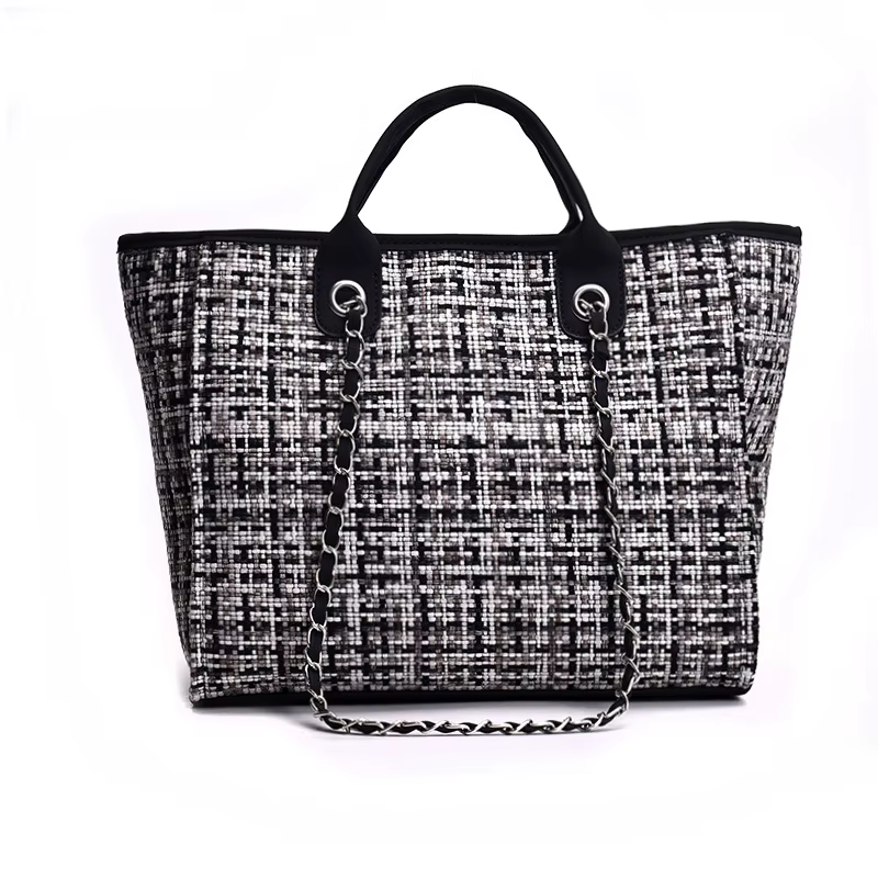 Nouveau Sac à Main Coréen pour Femme 2026 – Sac Seau Tendance à Carreaux Contrastants avec Chaîne, P